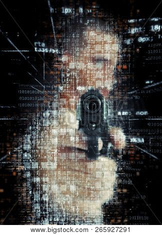 Criminal pointing a gun in a digital environment