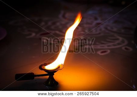 Camphor Flame Lamp As An Offering To God For Worship