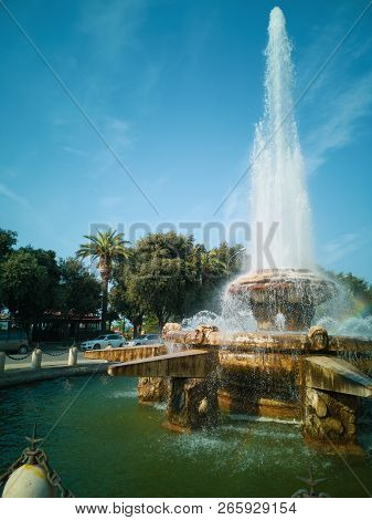 Taranto, Italy. October 21, 2017: Fountain Of The Rose Of The Winds In The City Of Taranto In The Ap