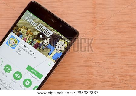 Bekasi, West Java, Indonesia. October 30, 2018 : Fallout Shelter Dev Application On Smartphone Scree