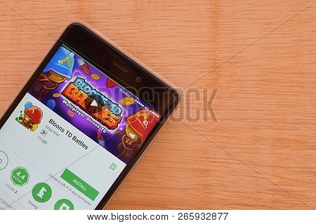 Bekasi, West Java, Indonesia. October 30, 2018 : Bloon Td Battles Dev Application On Smartphone Scre