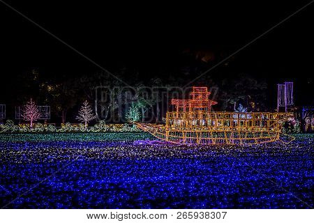 Osaka Castle Night Illumination, Osaka, Japan - November 2017 : Osaka Castle Decorated In Reminiscen
