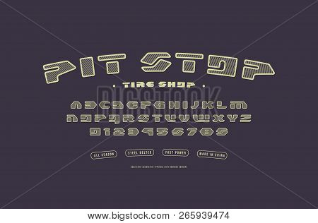 Stock Vector Sans Serif Font, Alphabet, Typography With Hatching And Rounded Corners. Letters And Nu