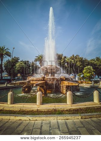 Taranto, Italy. October 21, 2017: Fountain Of The Rose Of The Winds In The City Of Taranto In The Ap