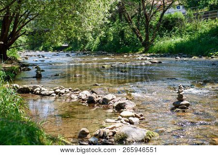 River In The City Of Freiburg, Germany, Stones