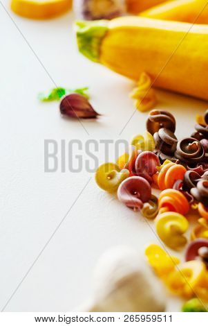 Italian Food Concept. Ingredients For Pasta. Natural Dyes For Pasta Tomato, Spinach, Carrots