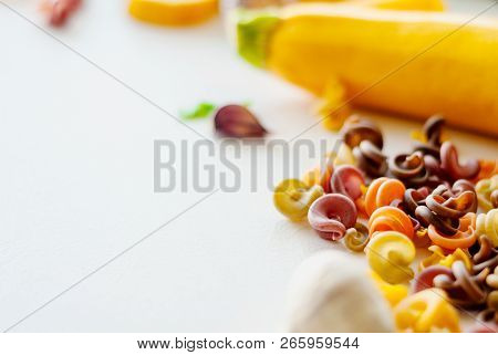 Italian Food Concept. Ingredients For Pasta. Natural Dyes For Pasta Tomato, Spinach, Carrots