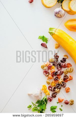 Italian Food Concept. Ingredients For Pasta. Natural Dyes For Pasta Tomato, Spinach, Carrots