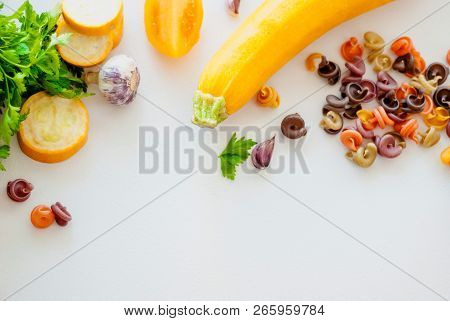 Italian Food Concept. Ingredients For Pasta. Natural Dyes For Pasta Tomato, Spinach, Carrots