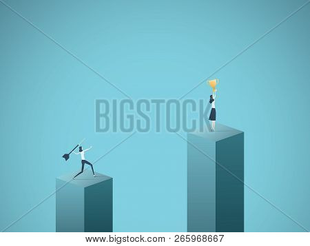 Business Winner And Loser Vector Concept With Businesswoman Celebrating Success With A Cup And Anoth
