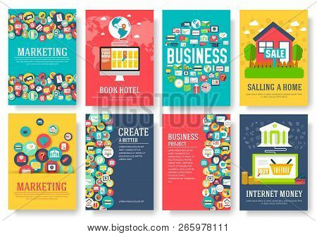 Business Elements Cards Set. Marketing Template Of Flyear, Magazines, Book Cover, Banners, Booklet. 