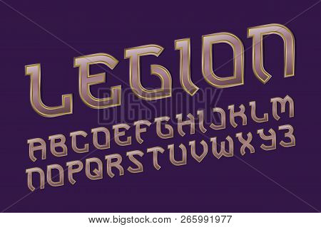 Legion Pink Golden Alphabet. Gaming Stylized Font. Isolated English Alphabet.