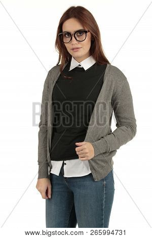 Preppy Look Girl Model With A Blank T Shirt For Your Design