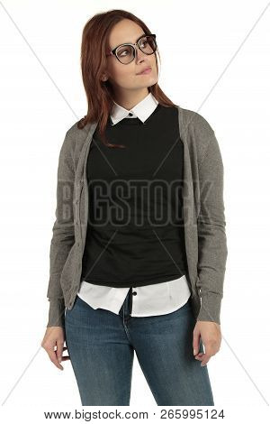 Preppy Look Girl Model With A Blank T Shirt For Your Design