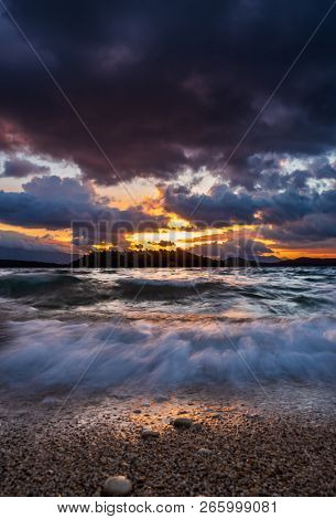 Sunrise on the bay of Nidri in Lefkas island Greece