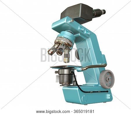 Blue Electronic Microscope With Fictive Design Isolated On White - Very Detailed Realistic 3d Illust