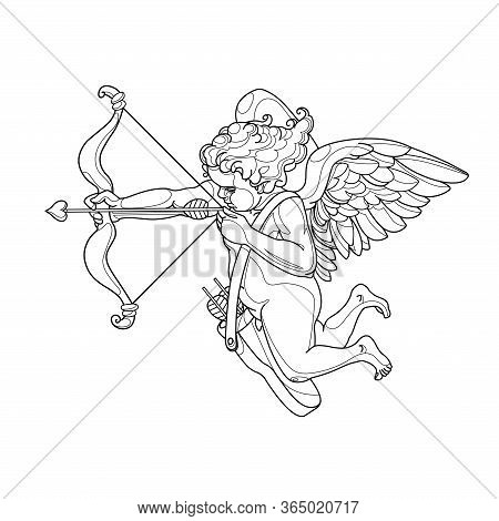 Cupid Boy With Bow & Wings, Symbol Of Love, Decorative Ornament For Valentine's Day & Wedding Cards,