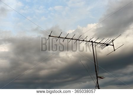 Old Television Antenna Or Tv Antenna On A Background Cloudy Sky
Dark Powerful Storm Clouds Before Ra