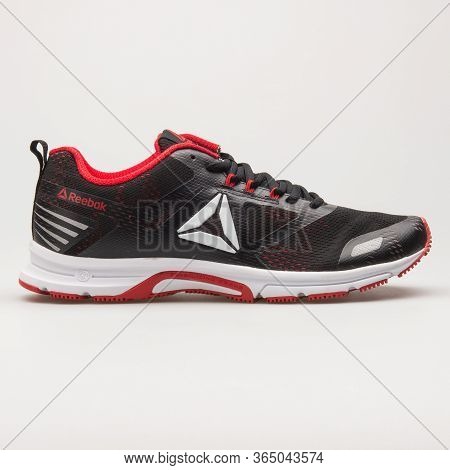 Vienna, Austria - June 14, 2018: Reebok Ahary Runner Black, Red And White Sneaker On White Backgroun