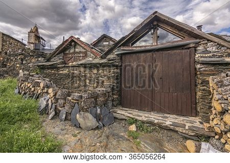 Traditional Slate Buildings In El Muyo Black Village Of The Riaza District In The Province Of Segovi