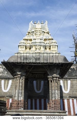 Mandapam With Gopuram Inside Varatharaja Perumal Temple In Kanjipuram Tamilnadu India. Another Name 