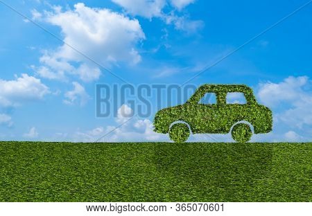 Ivy Plant With Leaves, Green Creeper Bush And Vines Forming Eco Electric Energy Car Sign Symbol With