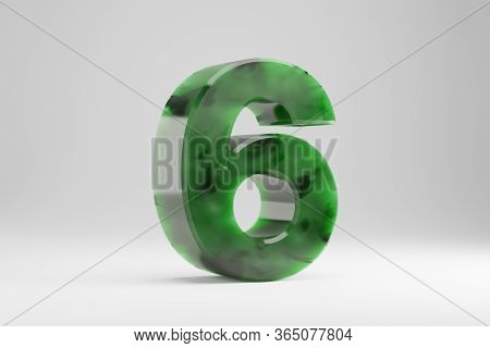 Jade 3d Number 6. Jade Number Isolated On White Background. Green Jade Semitransparent Stone Alphabe