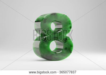 Jade 3d Number 8. Jade Number Isolated On White Background. Green Jade Semitransparent Stone Alphabe