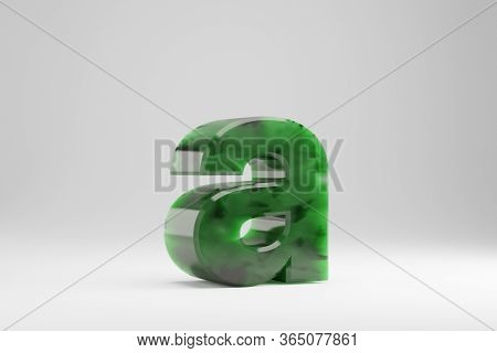 Jade 3d Letter A Lowercase. Jade Letter Isolated On White Background. Green Jade Semitransparent Sto