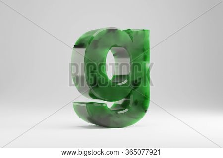 Jade 3d Letter G Lowercase. Jade Letter Isolated On White Background. Green Jade Semitransparent Sto