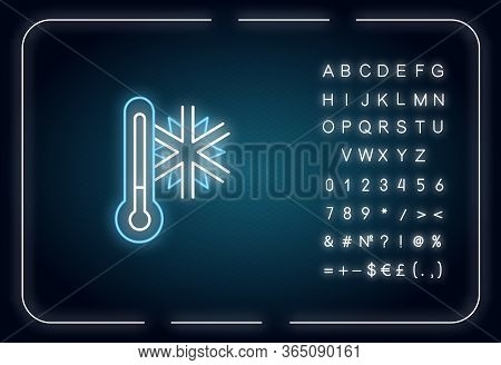 Frigid Temperature Neon Light Icon. Outer Glowing Effect. Winter Frost, Weather Forecast Sign With A