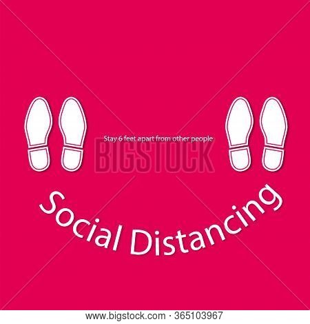 Foot Symbol Marking The Standing Position, The Floor As Markers For People To Stand 6 Feet Apart, Th