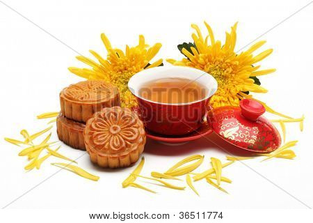 Mooncake a čaje, čínské polovině podzimní festival jídla.