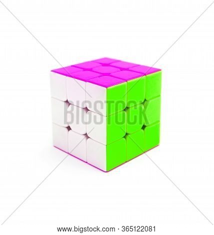 Italy, Milano - 10 April 2020: Rubik's Cube Puzzle, Isolated On White Background.