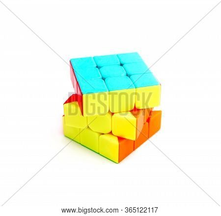 Moscow, Russia - 10 April 2020: Rubik's Cube Puzzle, Isolated On White Background.