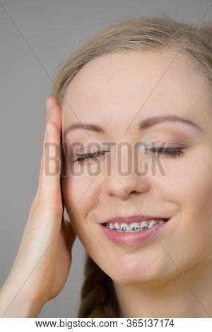 Young Blonde Woman Having Serious Migrene Suffering From Horrible Head Ache Feeling Big Pain.
