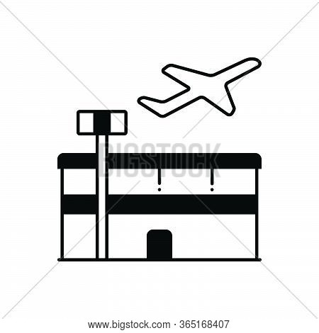 Black Solid Icon For Airport Airdrome Terminal Plane Take-off