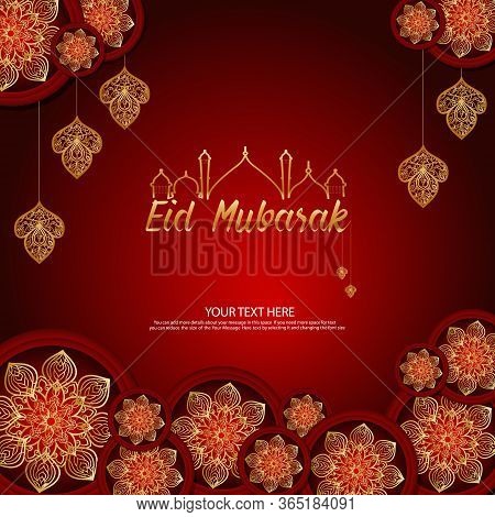 Eid Mubarak Greeting Card Illustration. Vector Wishing For Islamic Festival For Banner, Poster, Back