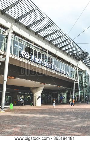 Amsterdam, Netherlands - April 27, 2019: Exterior Of The Amsterdam Bijlmer Arena Metro Station Close
