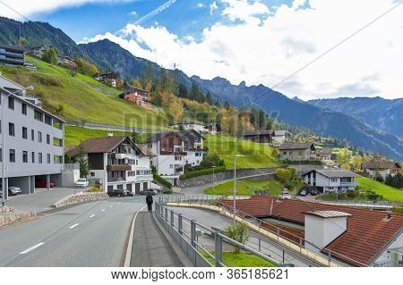 Triesenberg, Liechtenstein - October 2019: Landscape Of Hillside Village In Triesenberg, A Municipal