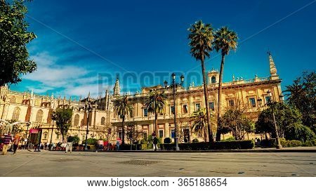 Seville, Spain - 10 February 2020 : Architecture On The Main Boulevard In Beautiful Seville Spain Ci