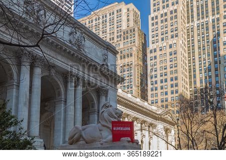 New York, Usa-march 7,2020:view Of The Exterior Of Public Library.with 53 Million Items And 92 Locat