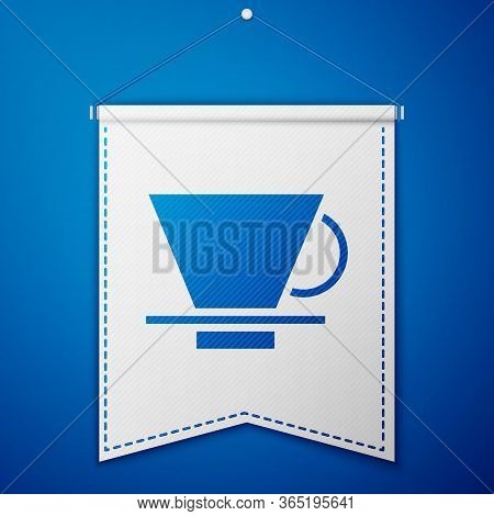 Blue V60 Coffee Maker Icon Isolated On Blue Background. White Pennant Template. Vector Illustration