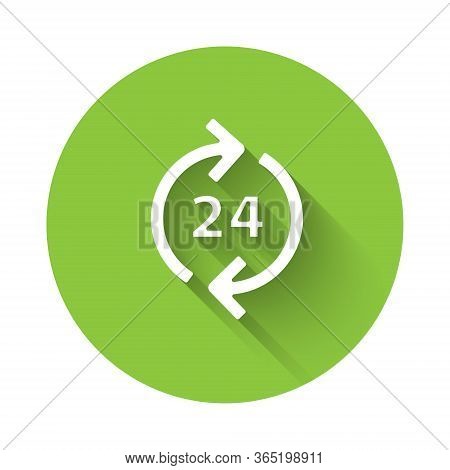 White Telephone 24 Hours Support Icon Isolated With Long Shadow. All-day Customer Support Call-cente