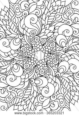 Zen Doodle Coloring Page. Indian Paisley Style Illustration. Zentangle Inspired Artwork. Henna Mehnd