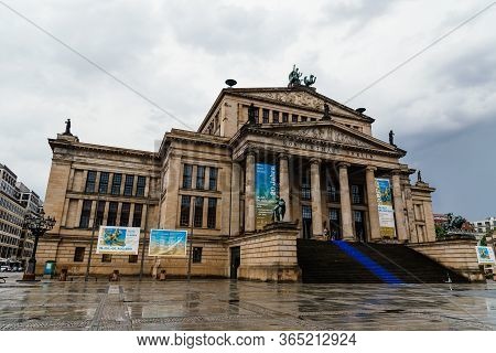 Berlin, Germany - July 29, 2019: View Of Gendarmenmarkt Square In Berlin Mitte A Rainy Day Of Summer