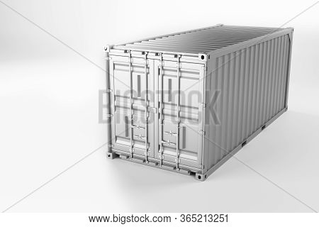 A High Quality Image Of A White 20ft Shipping Container On A White Background. Twenty Foot Sea Shipp