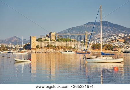 View Of Bodrum Beach, Aegean Sea, Traditional White Houses, Flowers, Marina, Sailing Boats, Yachts I