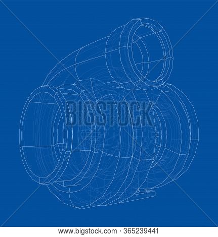 Automobile Turbocharger Concept Outline. Vector Rendering Of 3d. Wire-frame Style. The Layers Of Vis
