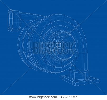 Automobile Turbocharger Concept Outline. Vector Rendering Of 3d. Wire-frame Style. The Layers Of Vis